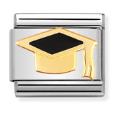 Nomination Composable Classic Link 030223/08 Black Graduation Hat in 18K Gold & Enamel